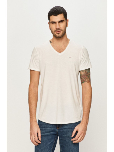 Тениска Tommy Jeans в бяло с меланжов десен DM0DM09587