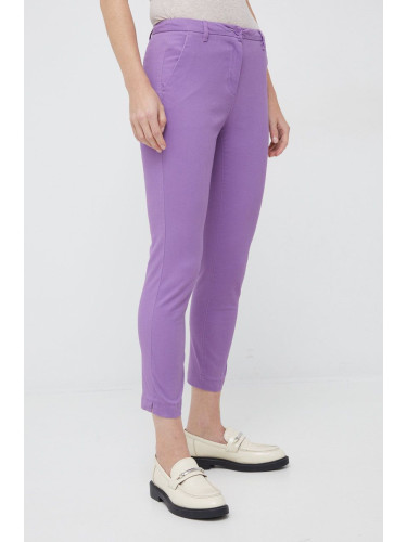 Панталони Sisley в лилаво със стандартна кройка, с висока талия