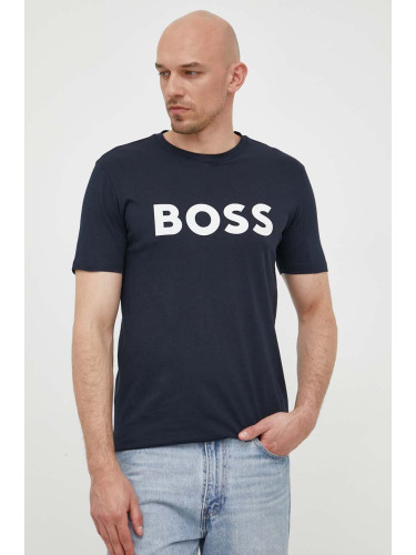 Памучна тениска BOSS CASUAL в тъмносиньо с принт 50481923