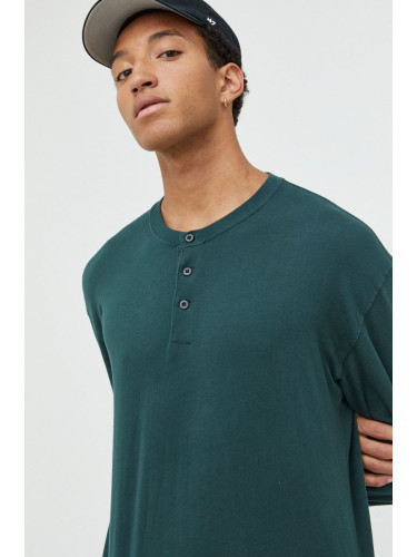 Памучна блуза с дълги ръкави Abercrombie & Fitch в зелено с изчистен дизайн