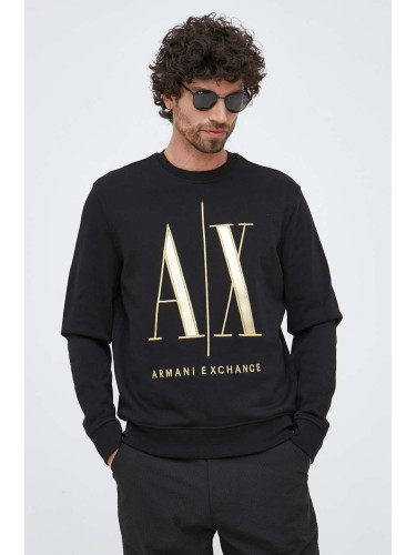 Памучен суичър Armani Exchange в черно с апликация