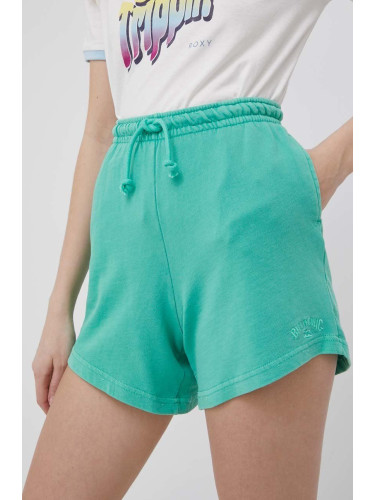Къси панталони Billabong дамско в зелено с изчистен дизайн с висока талия