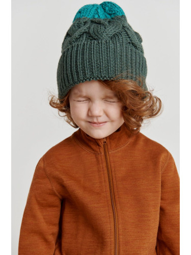 Детска шапка Reima в зелено от плътен трикотаж от вълна