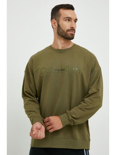 Горнище на пижама тип суичър Calvin Klein Underwear в зелено с принт