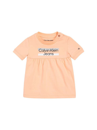 Детска рокля Calvin Klein Jeans в оранжево къс модел разкроен модел