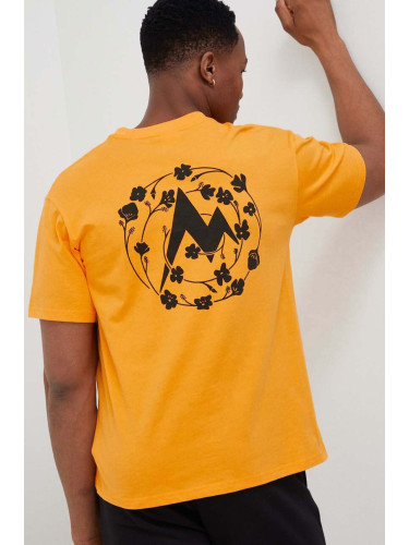Памучна тениска Marmot в жълто с принт