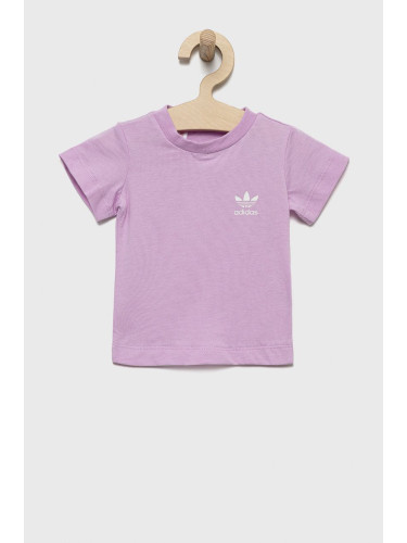 Детска памучна тениска adidas Originals в лилаво