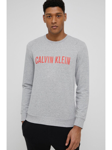 Горнище на пижама с дълги ръкави Calvin Klein Underwear в сиво с изчистен дизайн
