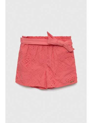 Детски памучен къс панталон Guess в розово с изчистен дизайн