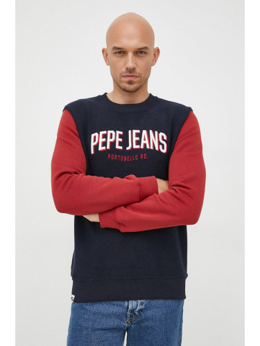 Памучен суичър Pepe Jeans в тъмносиньо с апликация