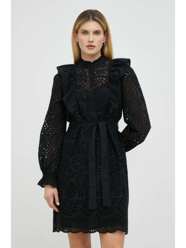 Памучна рокля Bruuns Bazaar Sienna Kandra в черно къс модел със стандартна кройка