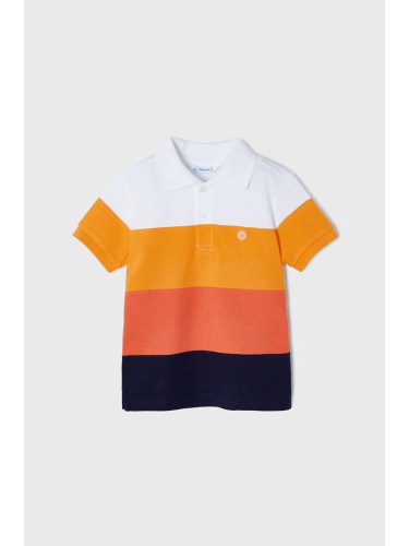 Детска памучна тениска с яка Mayoral в оранжево с десен