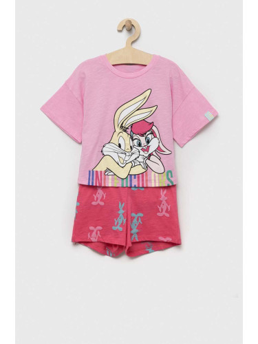 Детска памучна пижама United Colors of Benetton x Looney Tunes в розово с принт