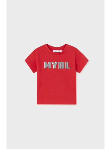 Детска памучна тениска Mayoral в червено с принт
