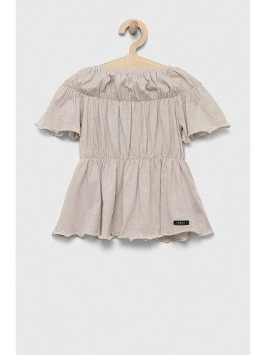 Памучна блуза Sisley в сиво с изчистен дизайн