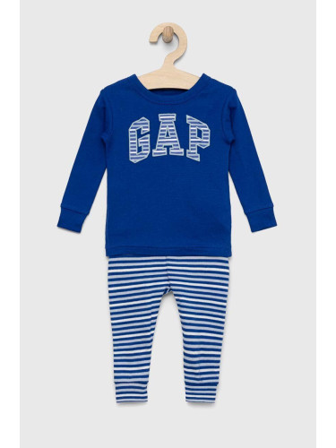 Детска памучна пижама GAP в синьо с десен