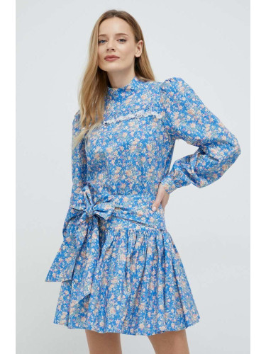 Памучна блуза Custommade Diem дамска в синьо с десен