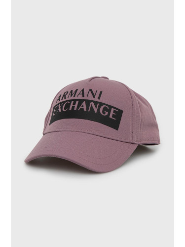 Шапка с козирка Armani Exchange в лилаво с изчистен дизайн