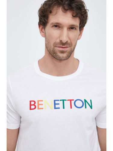 Памучна тениска United Colors of Benetton в бяло с принт