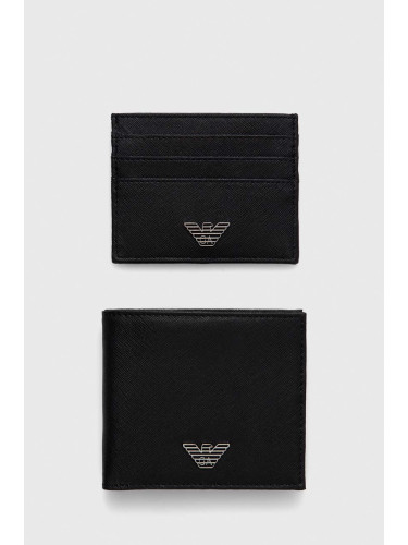 Кожен портфейл и калъф за карти Emporio Armani мъжки в черно Y4R237 Y138E