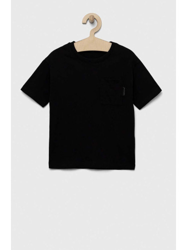 Детска памучна тениска Sisley в черно с принт