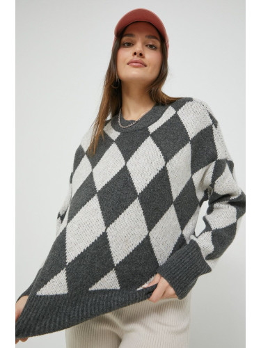 Пуловер с вълна Abercrombie & Fitch дамски в сиво