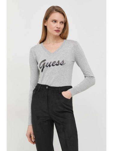 Пуловер Guess дамски в сиво от лека материя