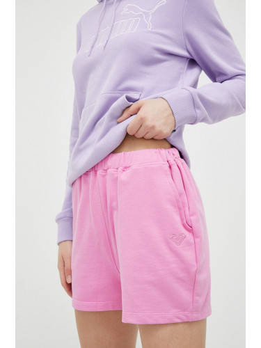 Къс панталон Roxy Essential Energy в розово с изчистен дизайн с висока талия