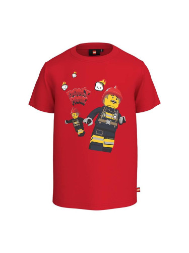 Детска памучна тениска Lego City в червено с принт