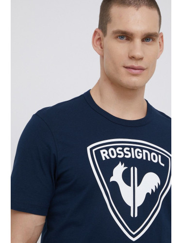 Памучна тениска Rossignol в тъмносиньо с принт RLKMY04