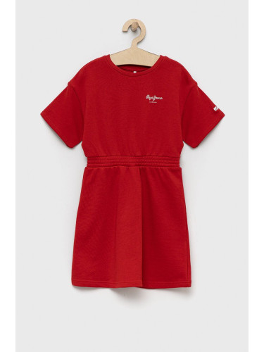 Детска памучна рокля Pepe Jeans PJL GJ Non-denim в червено къс модел разкроен модел