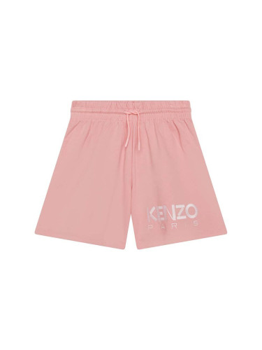 Детски памучен къс панталон Kenzo Kids в розово с апликация с регулируема талия