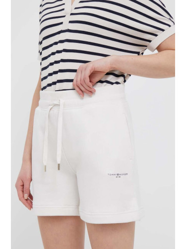 Къс панталон Tommy Hilfiger в бяло с изчистен дизайн висока талия WW0WW38348