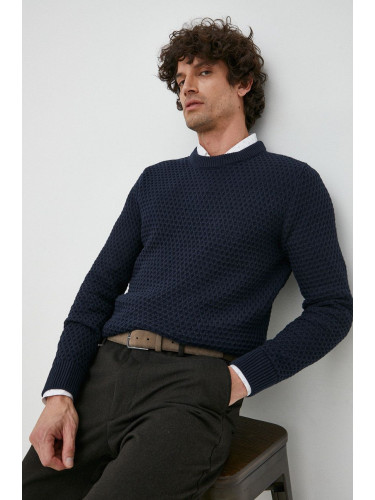 Памучен пуловер Selected Homme мъжки в тъмносиньо