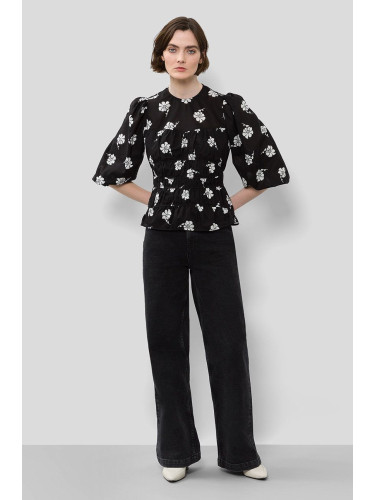 Памучна блуза Ivy Oak дамска в черно с десен