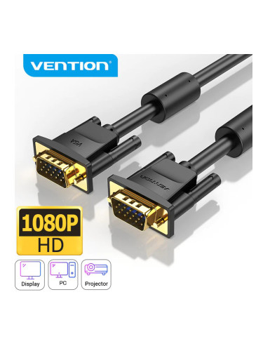 Vention Кабел за монитор Cable VGA HD15 M / M 2.0m Gold Plated, 2 Ferr
