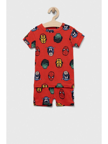 Детска памучна пижама GAP x Marvel в червено с десен