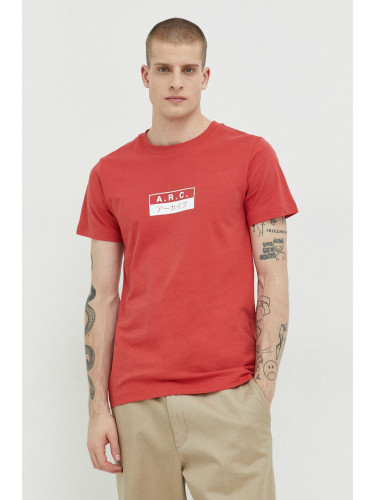 Памучна тениска Solid в червено с принт