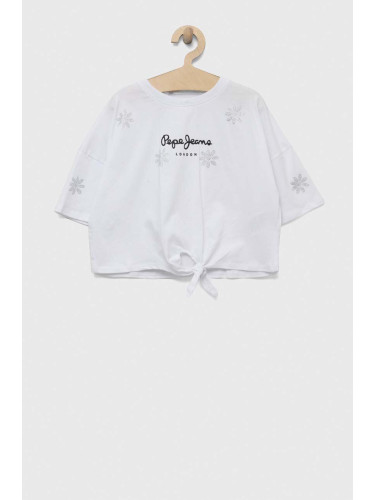 Детска памучна тениска Pepe Jeans Garland в бяло
