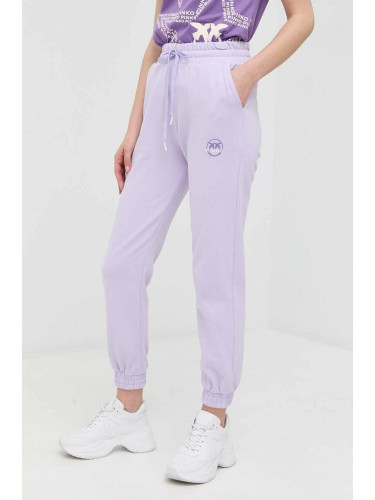 Памучен спортен панталон Pinko в лилаво с принт
