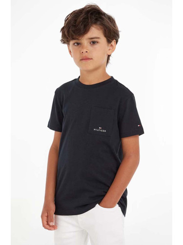 Детска памучна тениска Tommy Hilfiger в черно с изчистен дизайн