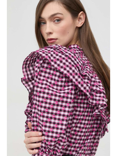 Памучна блуза Custommade Diga дамска в розово с десен