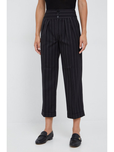 Вълнен панталон Lauren Ralph Lauren в черно със стандартна кройка, с висока талия