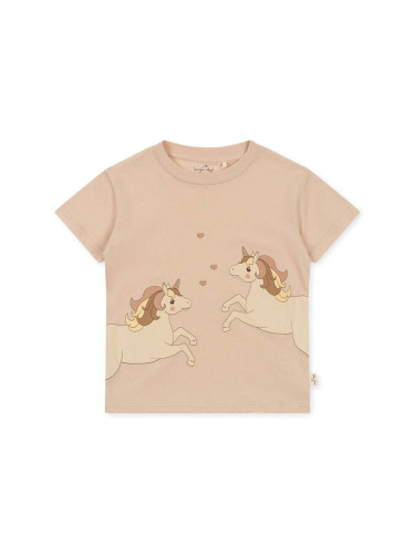 Детска памучна тениска Konges Sløjd в розово с принт
