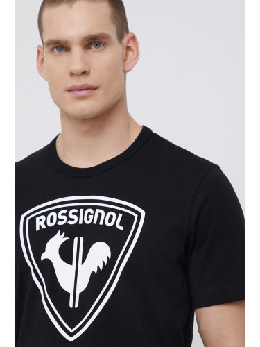 Памучна тениска Rossignol в черно с принт RLKMY04
