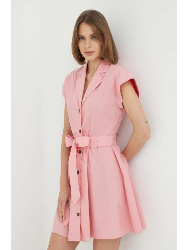 Памучна рокля Trussardi в розово къс модел разкроен модел