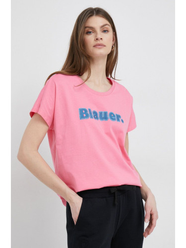 Памучна тениска Blauer в розово