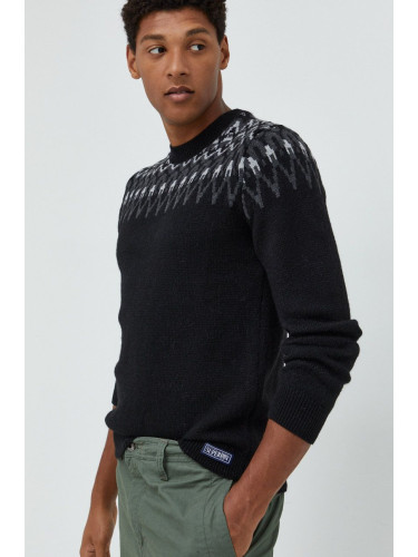 Пуловер с вълна Superdry мъжки в черно