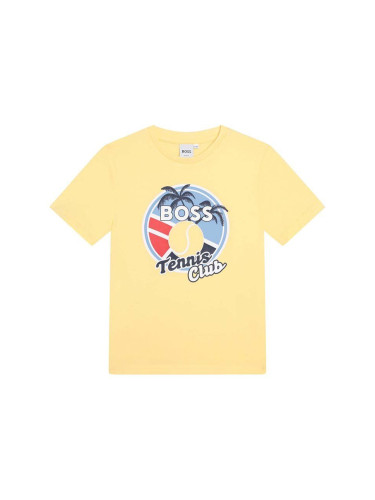 Детска памучна тениска BOSS в жълто с принт