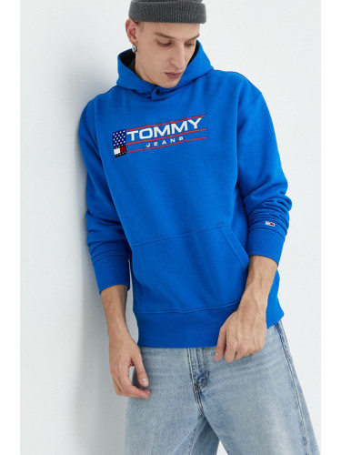 Суичър Tommy Jeans с качулка с апликация